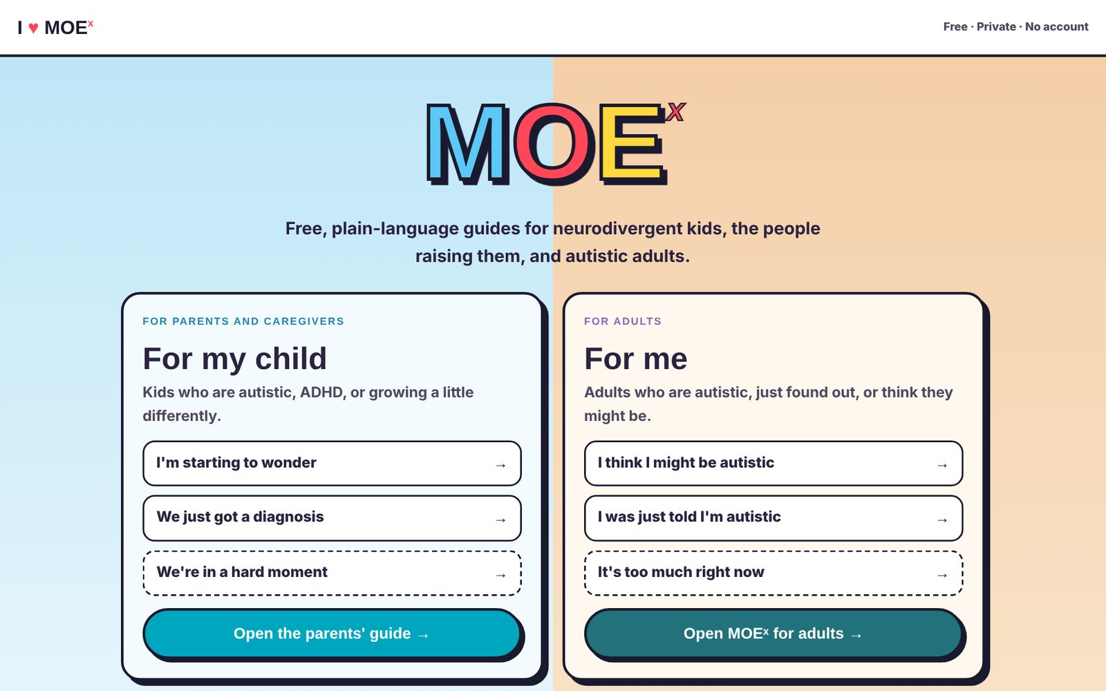 MOEx home page: pick the sentence that fits, for my child or for me